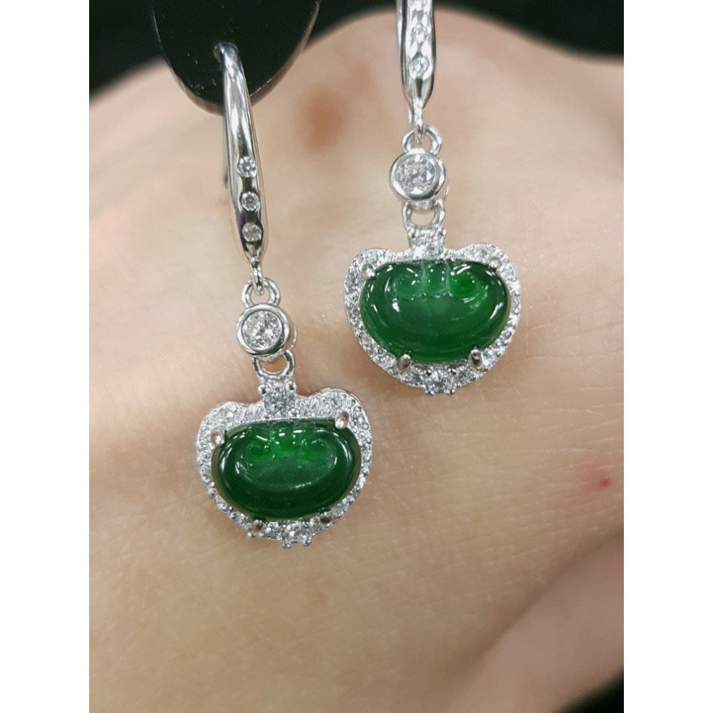 天然緬甸玉A貨翡翠瓜料如意耳墜耳環耳釘耳鈎-細節圖2