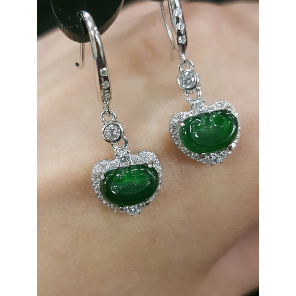 天然緬甸玉A貨翡翠瓜料如意耳墜耳環耳釘耳鈎-細節圖3