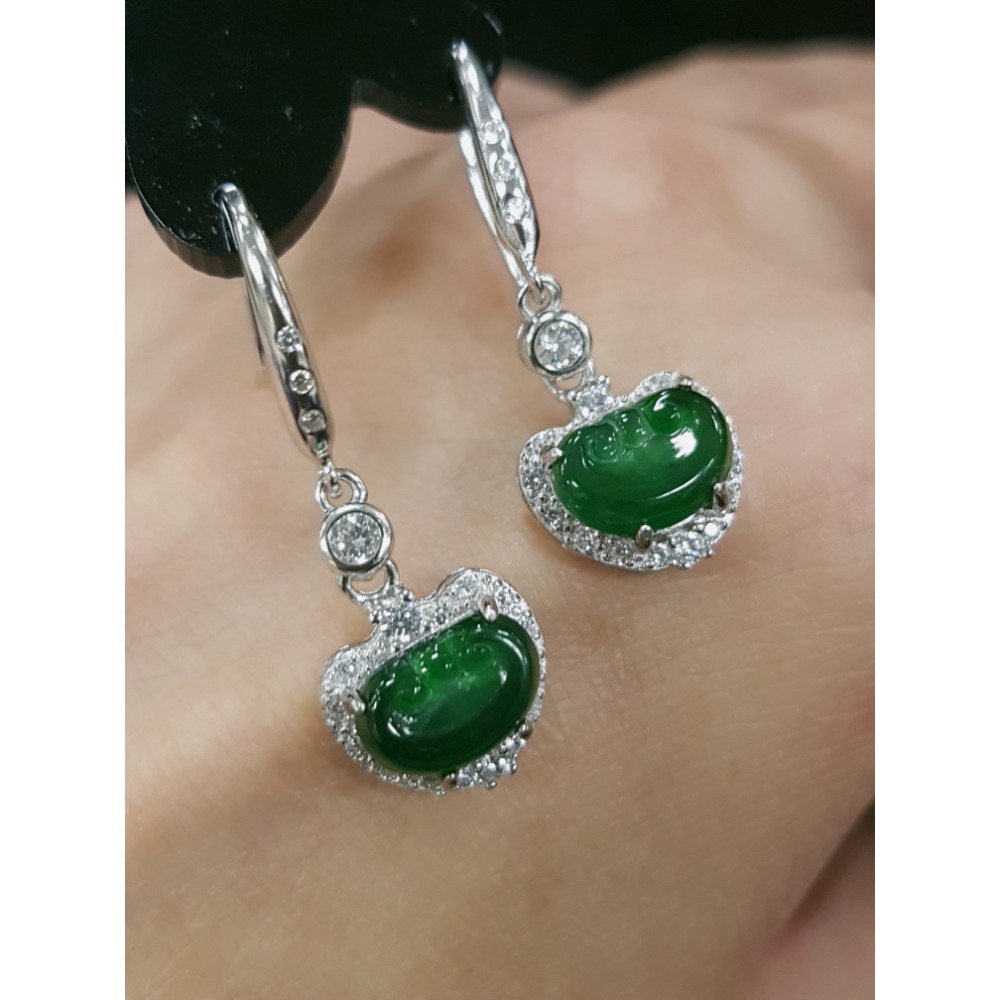 天然緬甸玉A貨翡翠瓜料如意耳墜耳環耳釘耳鈎-細節圖4