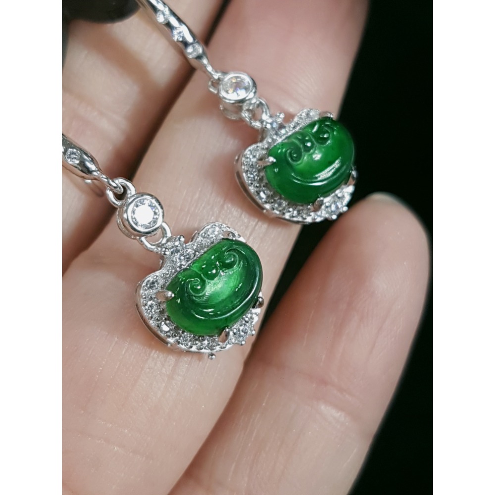 天然緬甸玉A貨翡翠瓜料如意耳墜耳環耳釘耳鈎-細節圖7