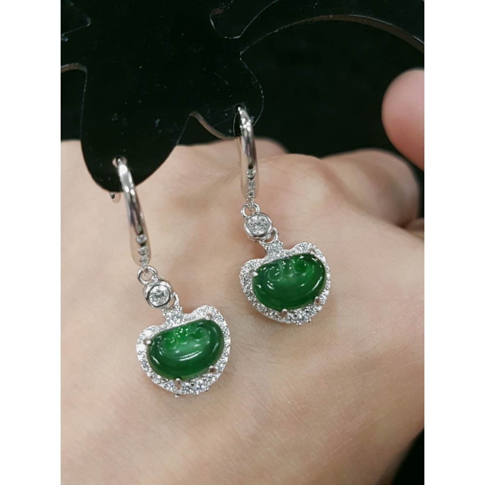 天然緬甸玉A貨翡翠瓜料如意耳墜耳環耳釘耳鈎-細節圖9