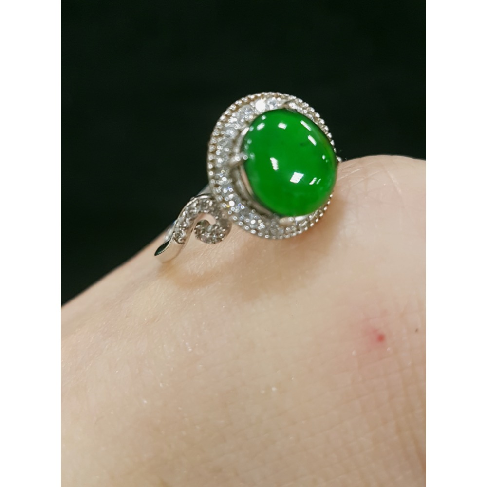 天然緬甸玉A貨 瓜料 翡翠 戒指 戒子 玉戒 925銀鋯石-細節圖4