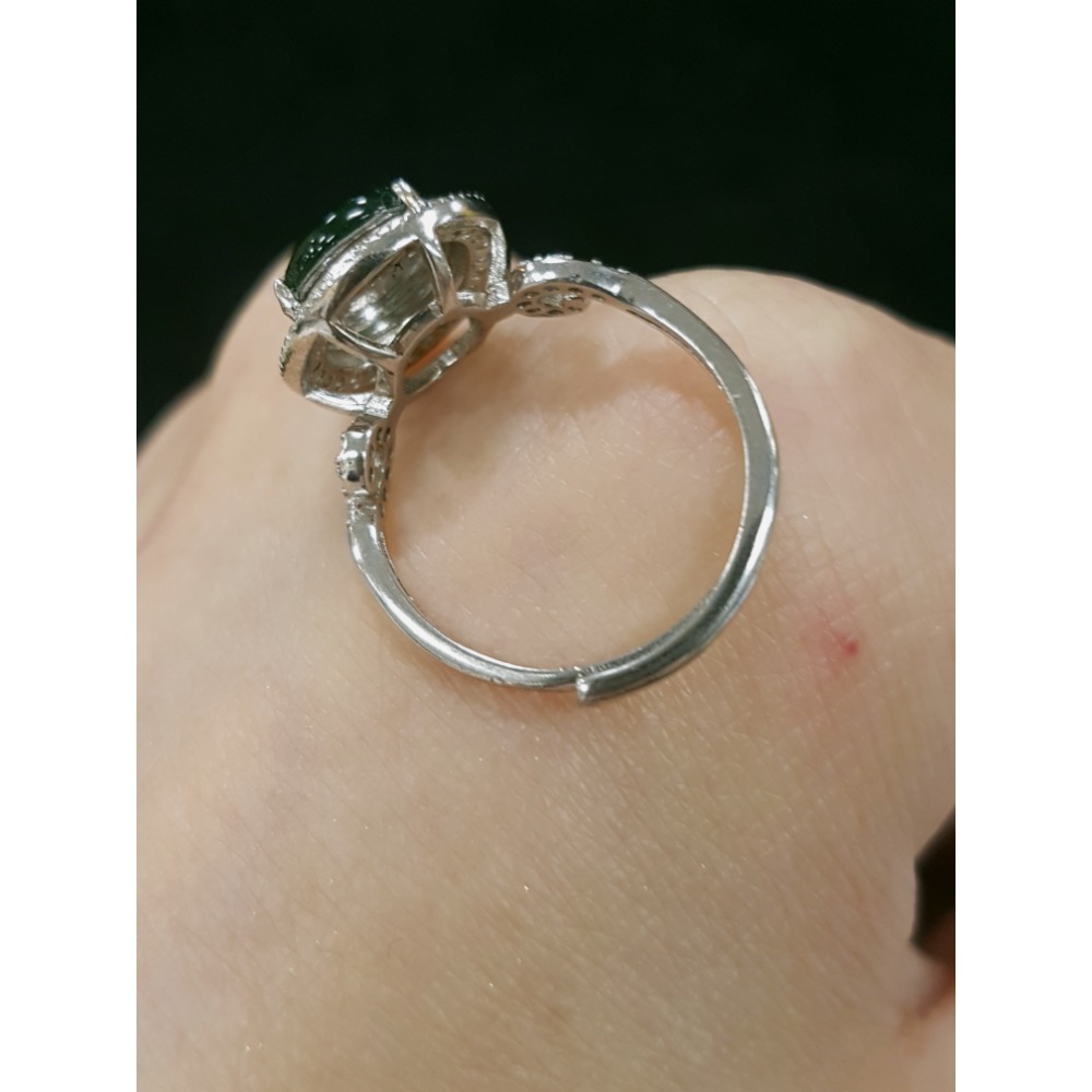 天然緬甸玉A貨 瓜料 翡翠 戒指 戒子 玉戒 925銀鋯石-細節圖5