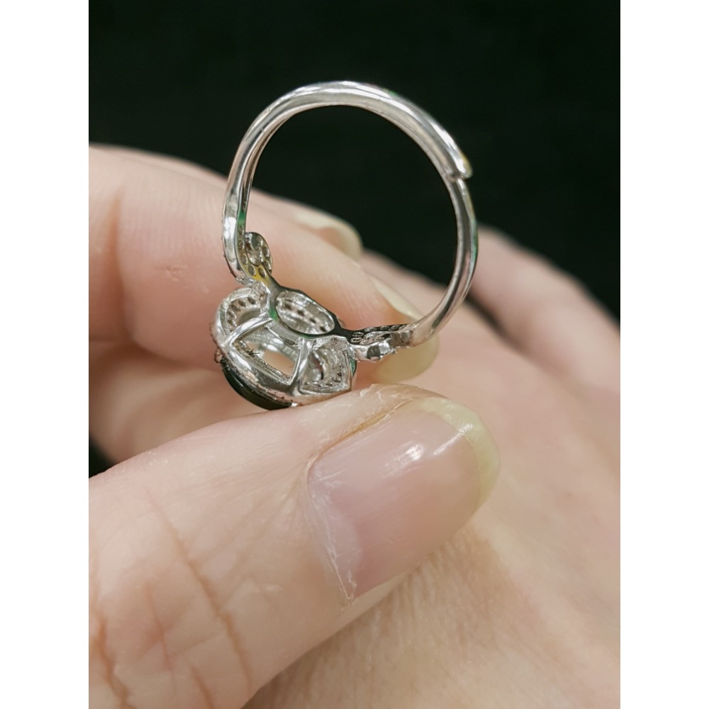 天然緬甸玉A貨 瓜料 翡翠 戒指 戒子 玉戒 925銀鋯石-細節圖6