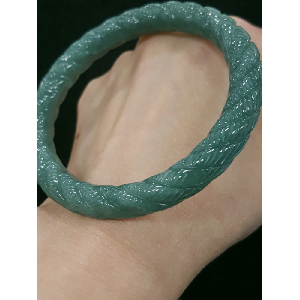 天然緬甸玉A貨翡翠瓜料麻花鐲 内徑58.4mm18.5圍平安鐲 玉鐲 手鐲-細節圖5