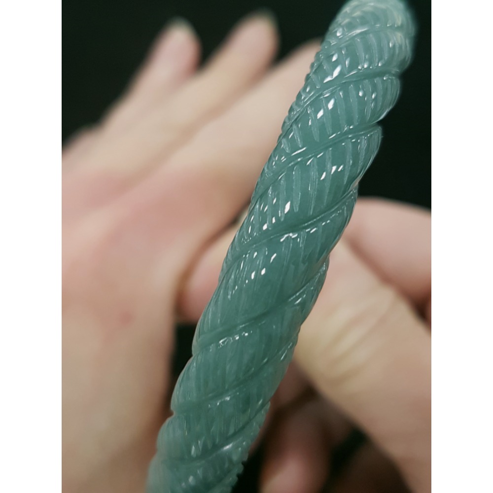 天然緬甸玉A貨翡翠瓜料麻花鐲 内徑58.4mm18.5圍平安鐲 玉鐲 手鐲-細節圖6