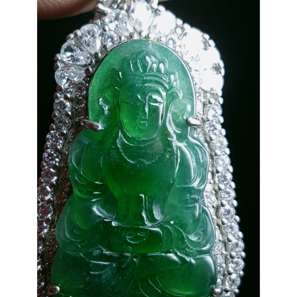 天然緬甸玉A貨瓜料翡翠  正庄觀音 座蓮觀音 寶瓶觀音 坐姿觀音 玉墜 掛墜-細節圖3