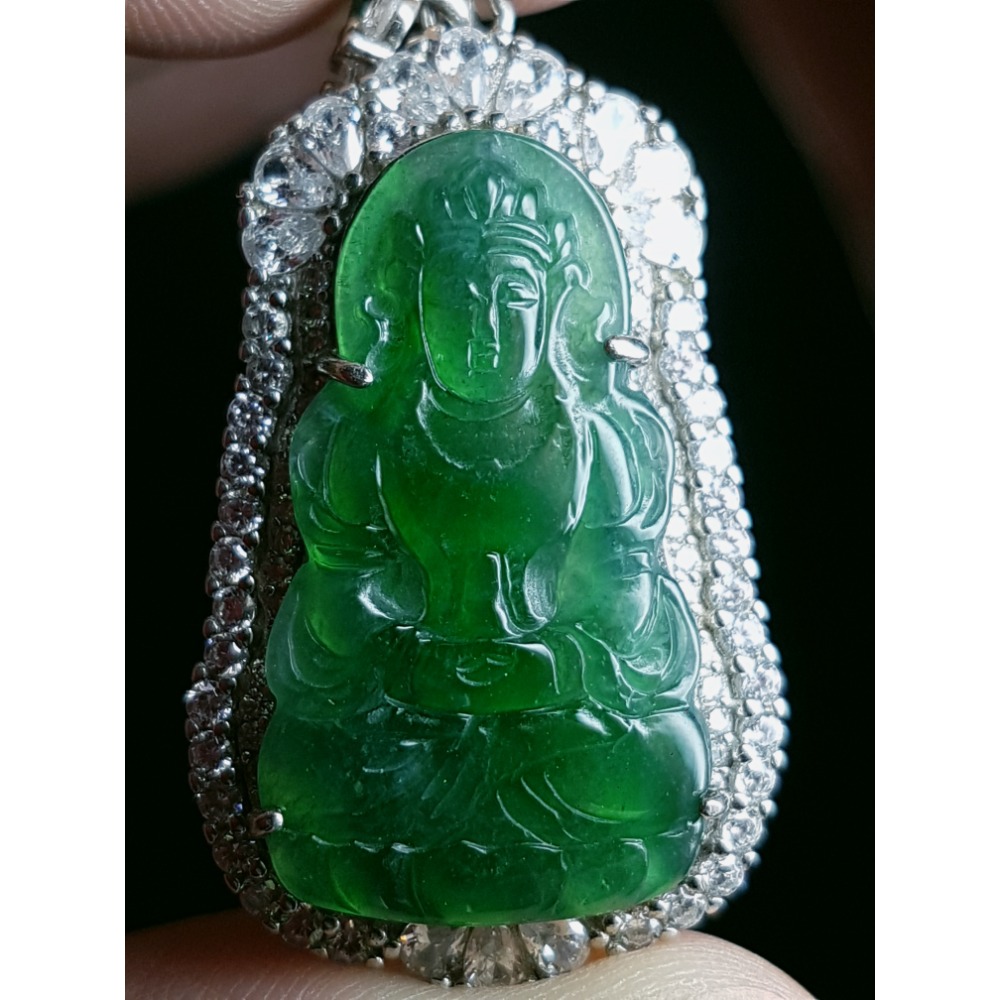 天然緬甸玉A貨瓜料翡翠  正庄觀音 座蓮觀音 寶瓶觀音 坐姿觀音 玉墜 掛墜-細節圖4