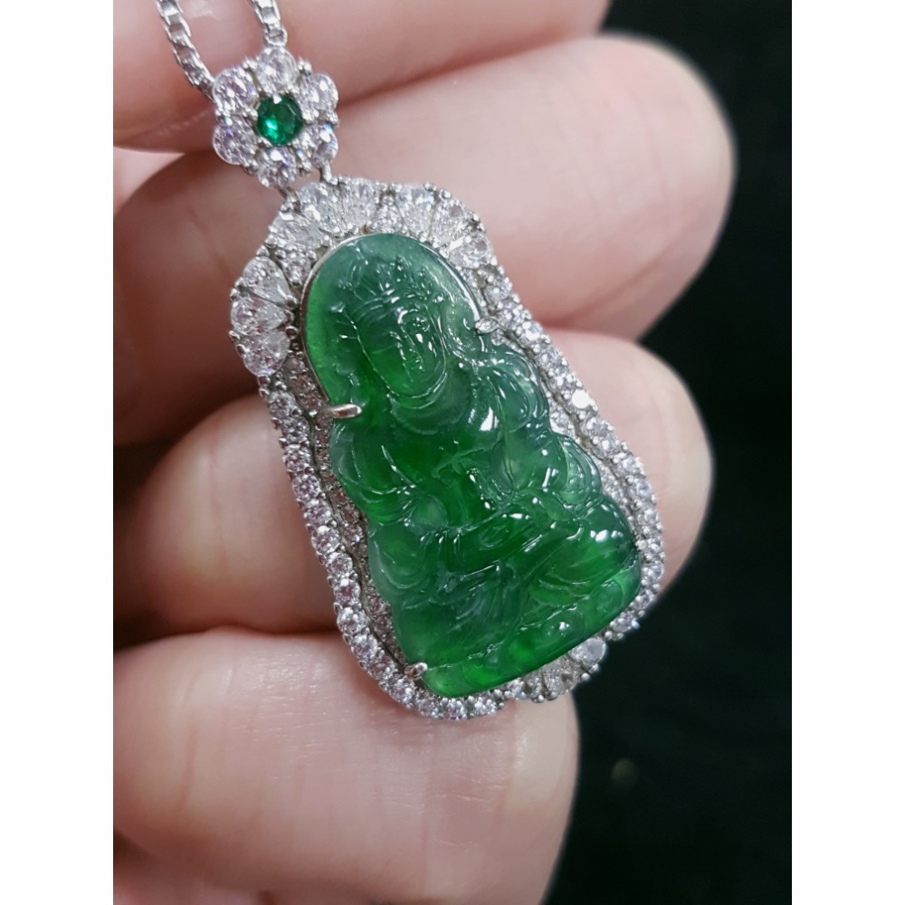 天然緬甸玉A貨瓜料翡翠  正庄觀音 座蓮觀音 寶瓶觀音 坐姿觀音 玉墜 掛墜-細節圖6