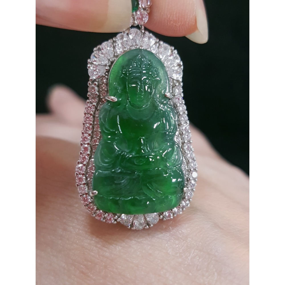 天然緬甸玉A貨瓜料翡翠  正庄觀音 座蓮觀音 寶瓶觀音 坐姿觀音 玉墜 掛墜-細節圖8