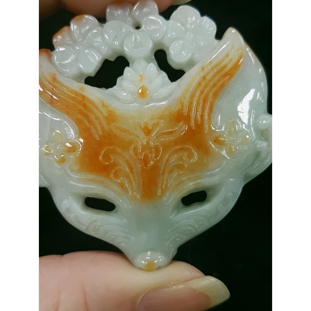 天然緬甸玉A貨翡翠  狐狸面具美麗 機靈 智慧 招人緣 狐狸 掛墜吊飾吊墜擺件-細節圖9