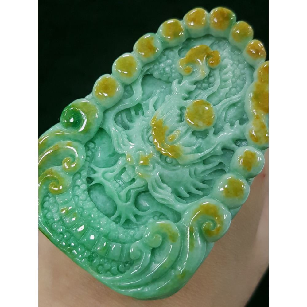 天然緬甸玉A貨翡翠  双面雕 龍牌  正面龍  龍如意  四爪龍 貔貅 掛件吊飾-細節圖2