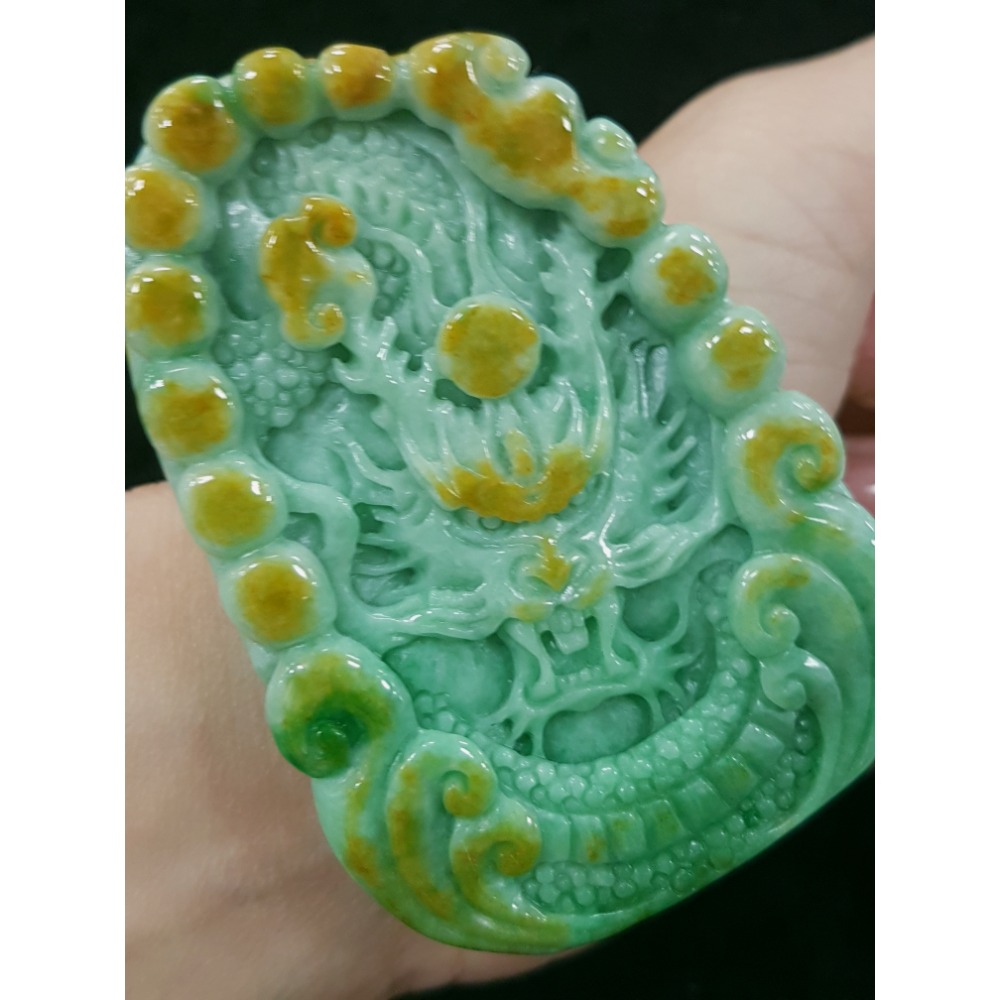 天然緬甸玉A貨翡翠  双面雕 龍牌  正面龍  龍如意  四爪龍 貔貅 掛件吊飾-細節圖3