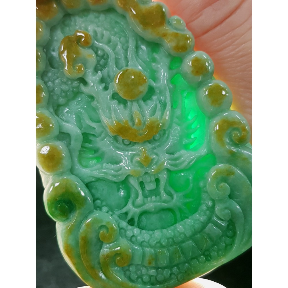 天然緬甸玉A貨翡翠  双面雕 龍牌  正面龍  龍如意  四爪龍 貔貅 掛件吊飾-細節圖6