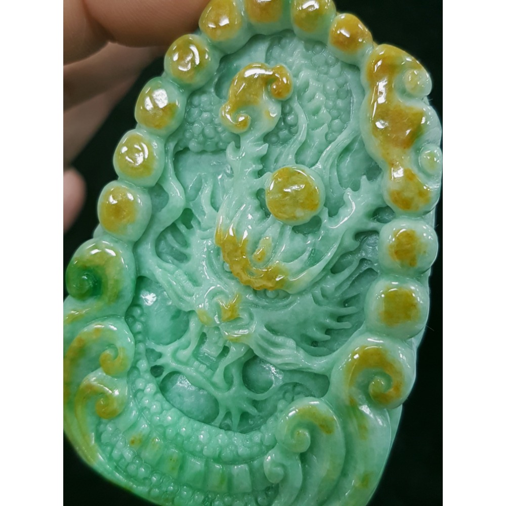 天然緬甸玉A貨翡翠  双面雕 龍牌  正面龍  龍如意  四爪龍 貔貅 掛件吊飾-細節圖8