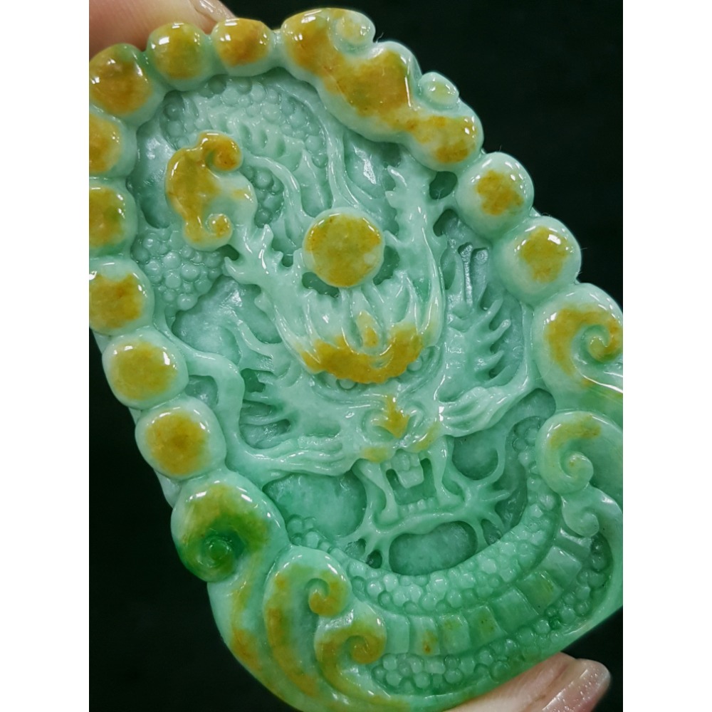 天然緬甸玉A貨翡翠  双面雕 龍牌  正面龍  龍如意  四爪龍 貔貅 掛件吊飾-細節圖9