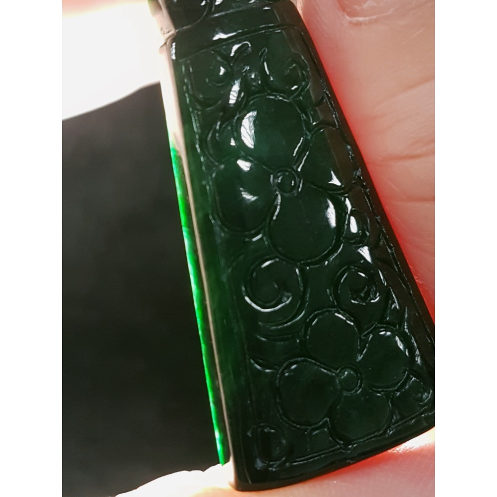 天然緬甸玉A貨翡翠 花青 仿古双面雕隨形吊飾 吊墜 掛墜-細節圖4