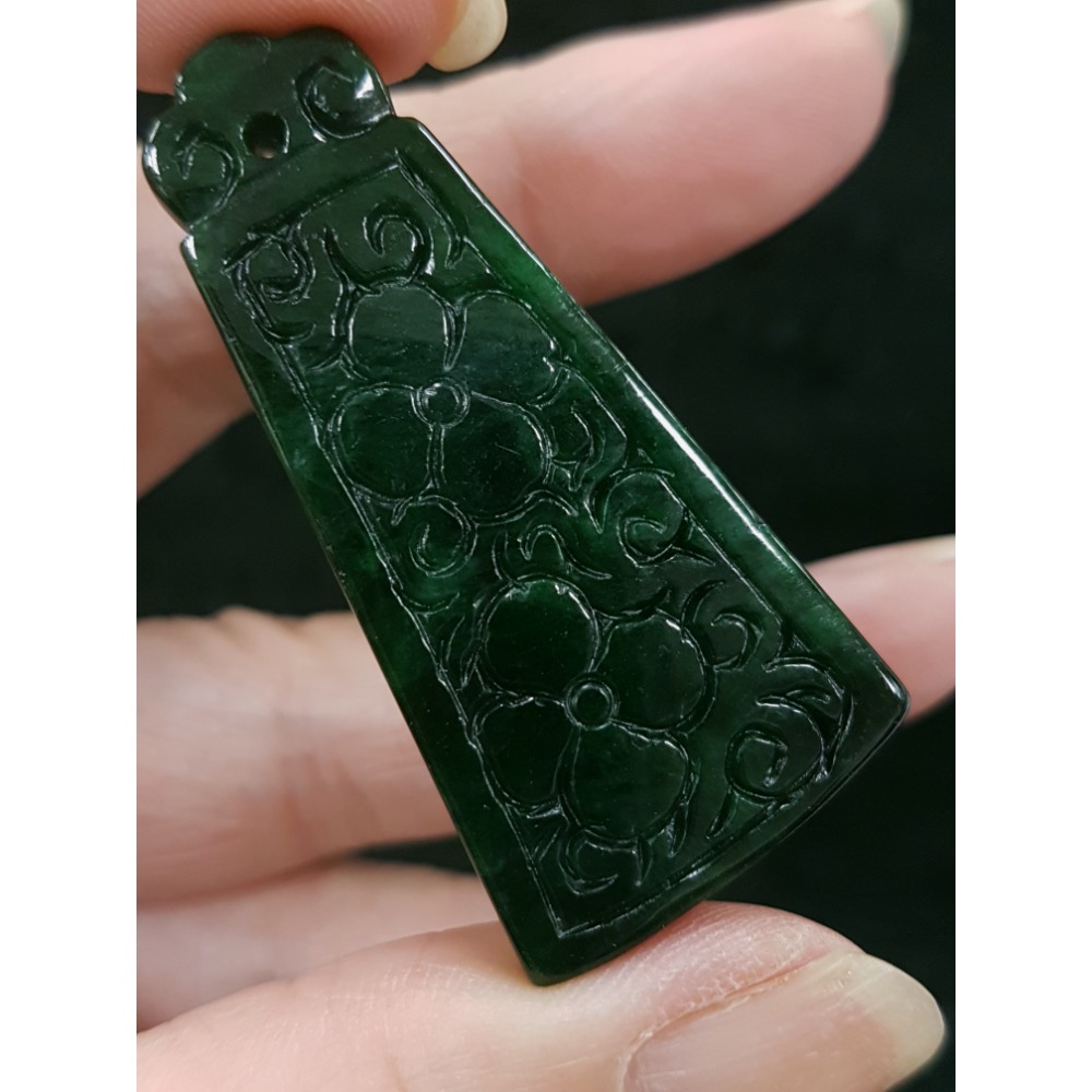 天然緬甸玉A貨翡翠 花青 仿古双面雕隨形吊飾 吊墜 掛墜-細節圖8