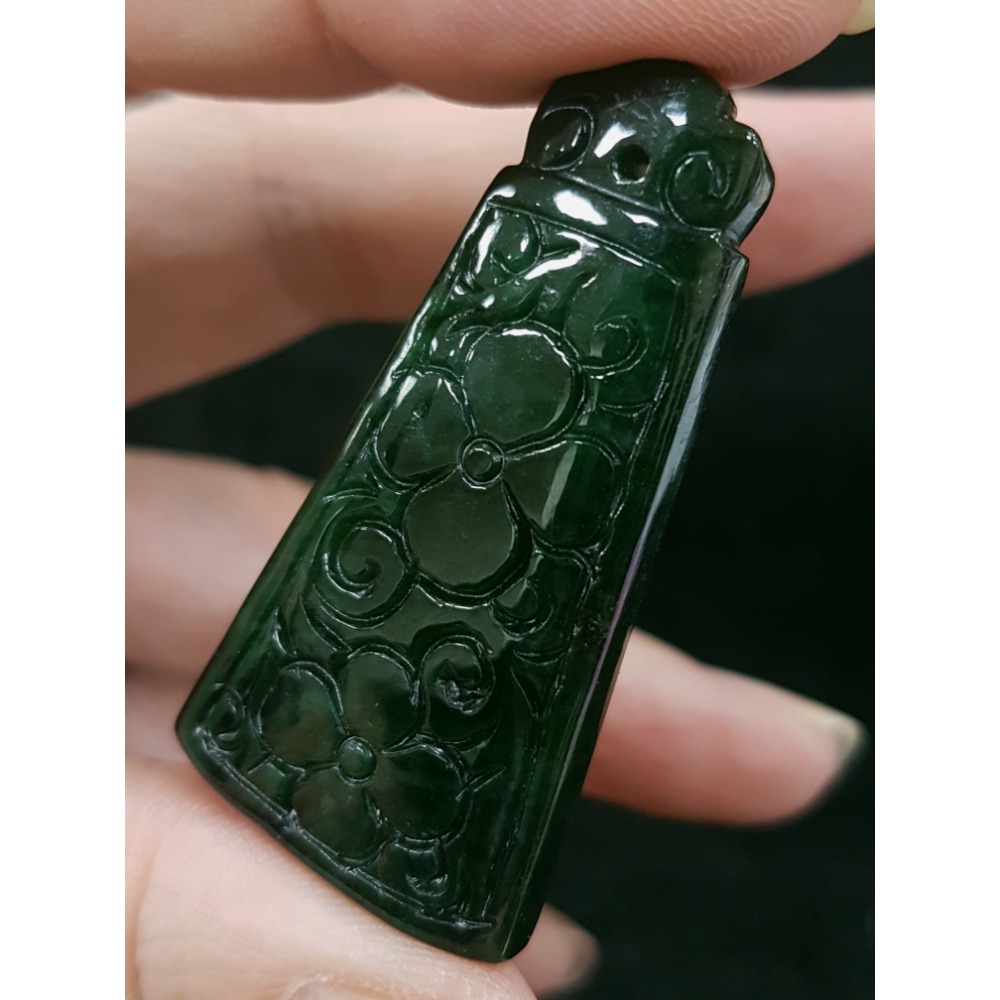 天然緬甸玉A貨翡翠 花青 仿古双面雕隨形吊飾 吊墜 掛墜-細節圖9