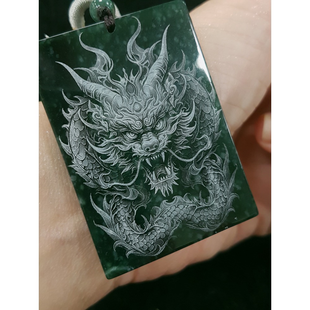 天然緬甸玉A貨翡翠 瓜料藍水雷射激光雕刻 龍牌 吊墜-細節圖2