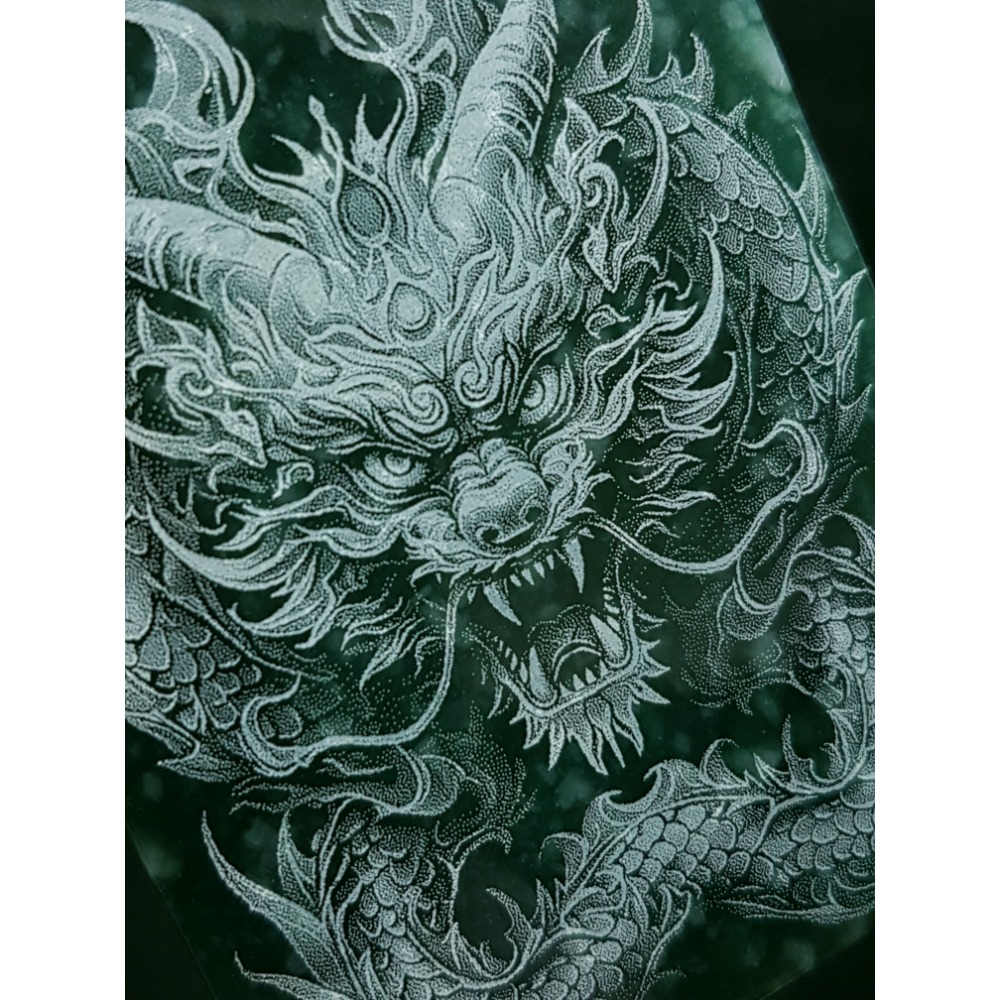 天然緬甸玉A貨翡翠 瓜料藍水雷射激光雕刻 龍牌 吊墜-細節圖5