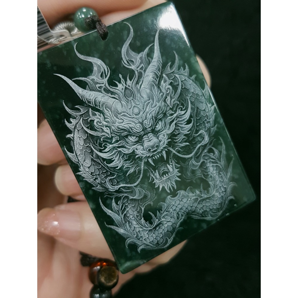 天然緬甸玉A貨翡翠 瓜料藍水雷射激光雕刻 龍牌 吊墜-細節圖7