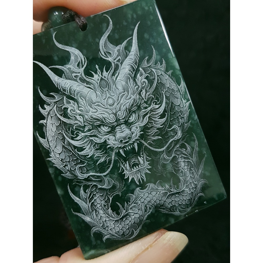 天然緬甸玉A貨翡翠 瓜料藍水雷射激光雕刻 龍牌 吊墜-細節圖10