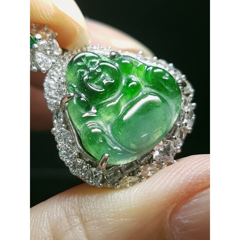 天然緬甸玉A貨翡翠瓜料招財 翡彌勒 笑彌勒 大肚彌勒 布袋和尚大肚能容 笑口常開 鑲嵌 玉墜項鍊-細節圖4
