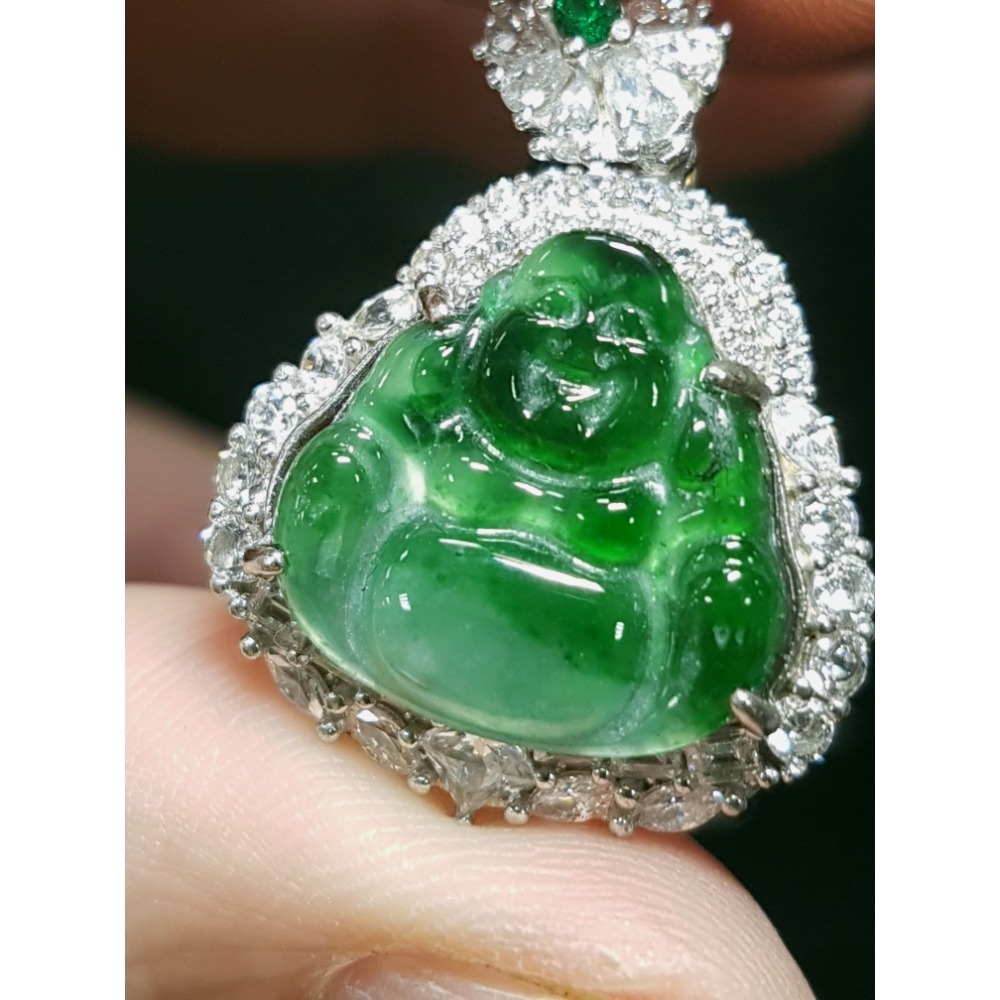 天然緬甸玉A貨翡翠瓜料招財 翡彌勒 笑彌勒 大肚彌勒 布袋和尚大肚能容 笑口常開 鑲嵌 玉墜項鍊-細節圖5