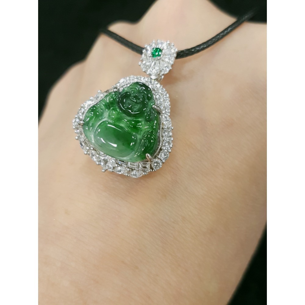 天然緬甸玉A貨翡翠瓜料招財 翡彌勒 笑彌勒 大肚彌勒 布袋和尚大肚能容 笑口常開 鑲嵌 玉墜項鍊-細節圖10