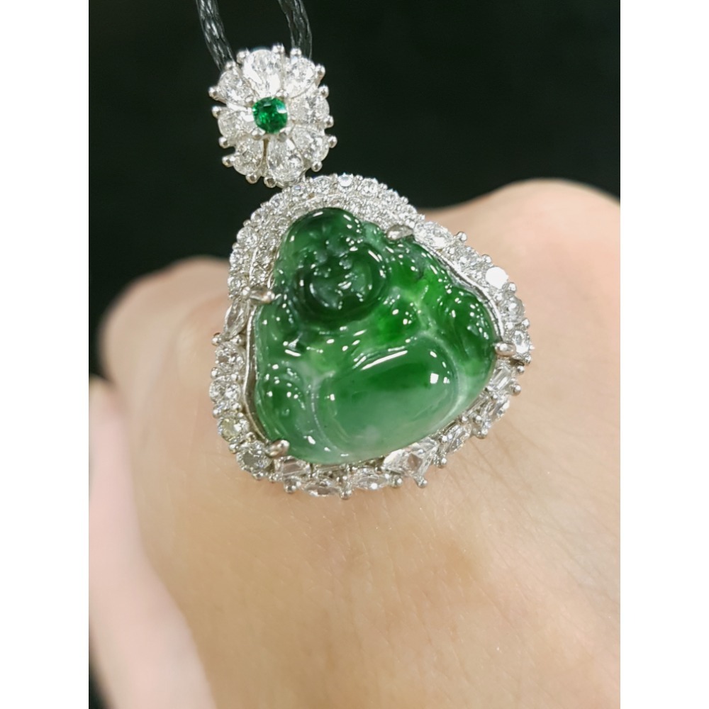 天然緬甸玉A貨翡翠瓜料招財 翡彌勒 笑彌勒 大肚彌勒 布袋和尚大肚能容 笑口常開 鑲嵌 玉墜項鍊-細節圖11