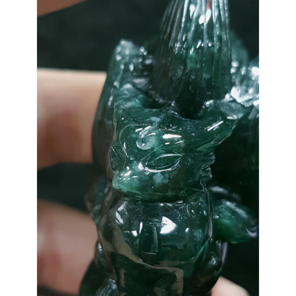 天然緬甸玉A瓜料貨翡翠 九尾狐 美麗 機靈 智慧 招人緣 狐狸擺件-細節圖6