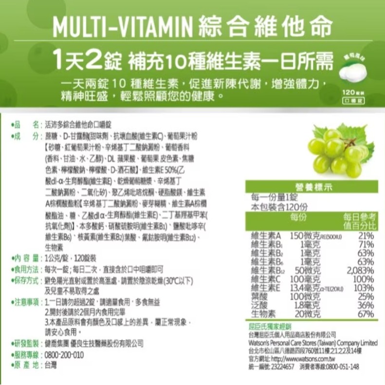 NutriPlus 活沛多 綜合維他命咀嚼錠120錠-細節圖3