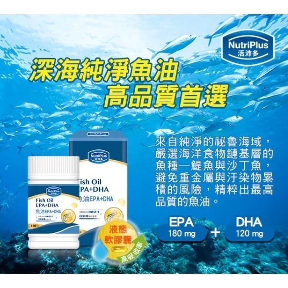 NutriPlus 活沛多 魚油DHA+EPA軟膠囊120粒-細節圖2