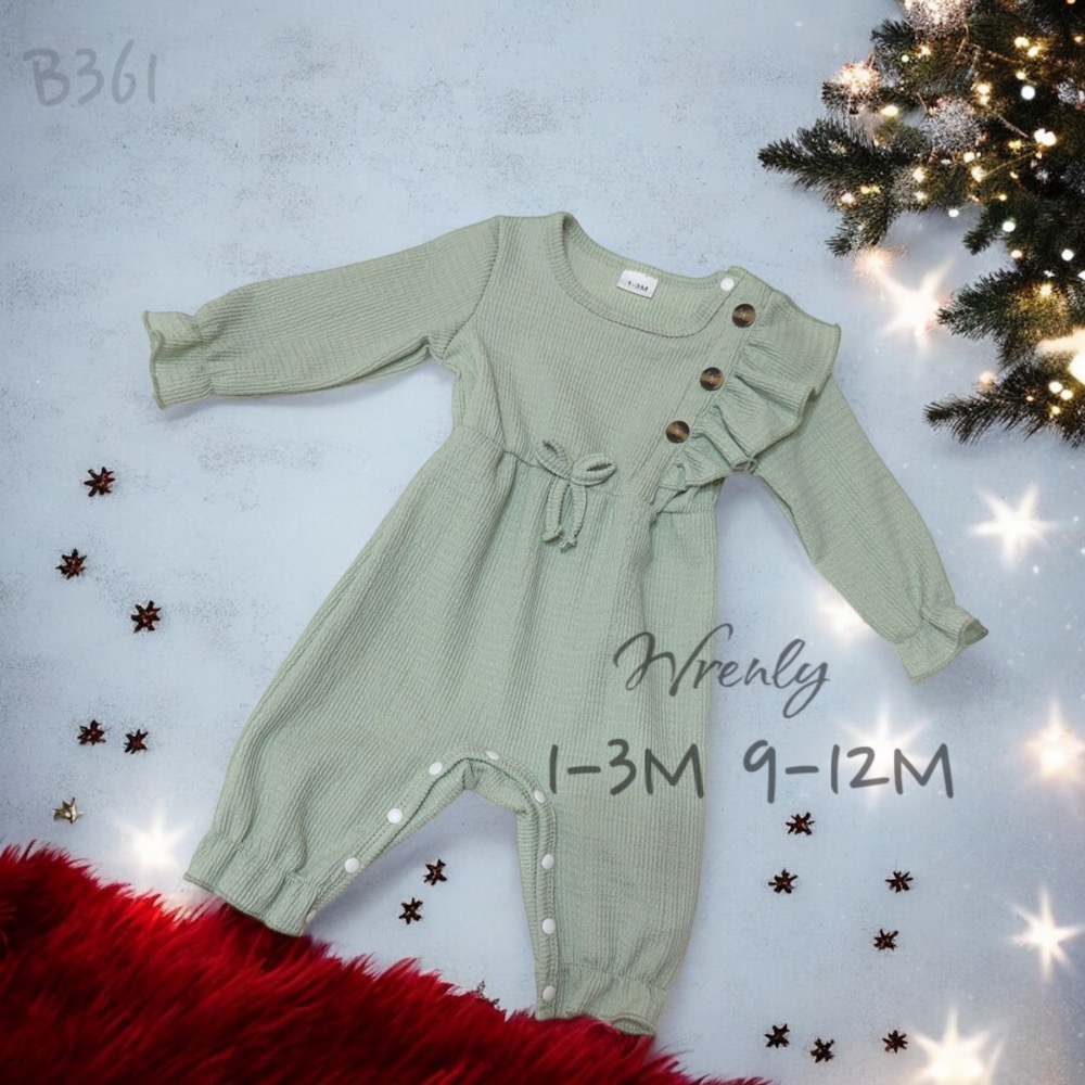 花邊造型爬服（綠/咖）#B3610-細節圖2