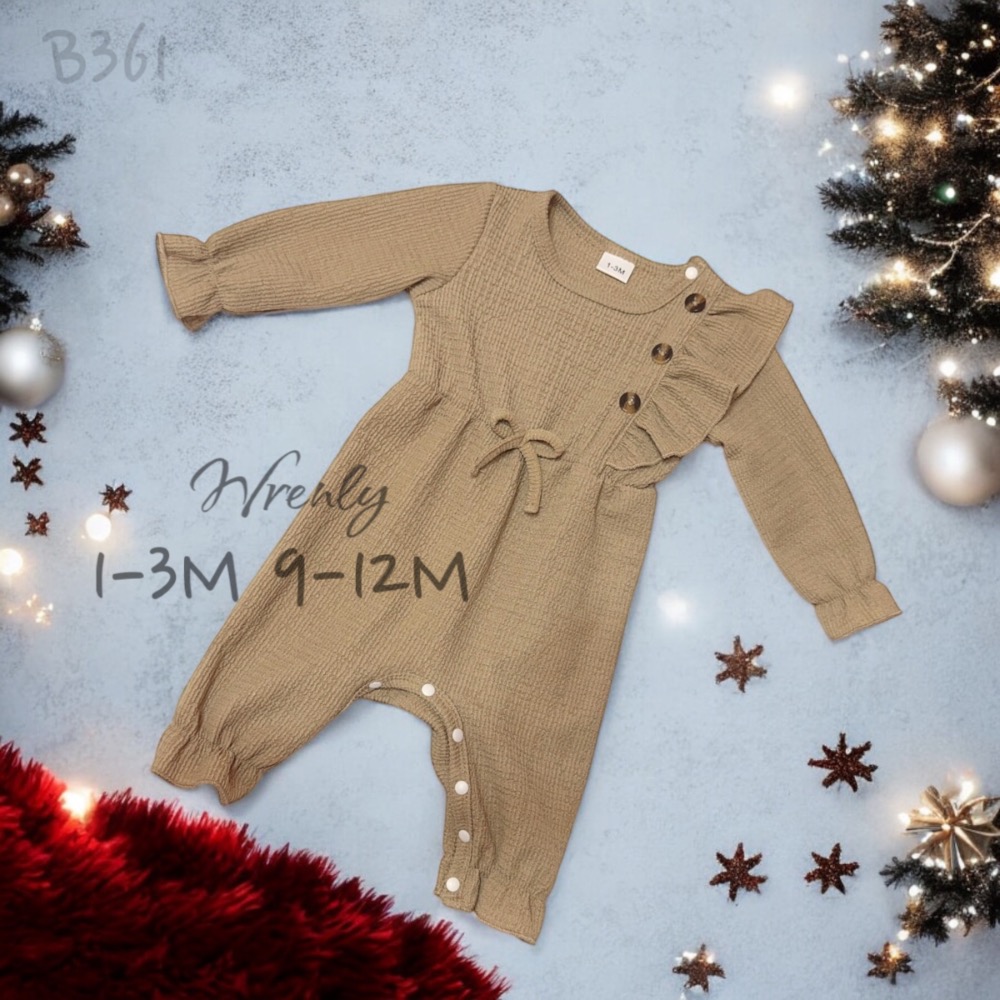 花邊造型爬服（綠/咖）#B3610-細節圖3