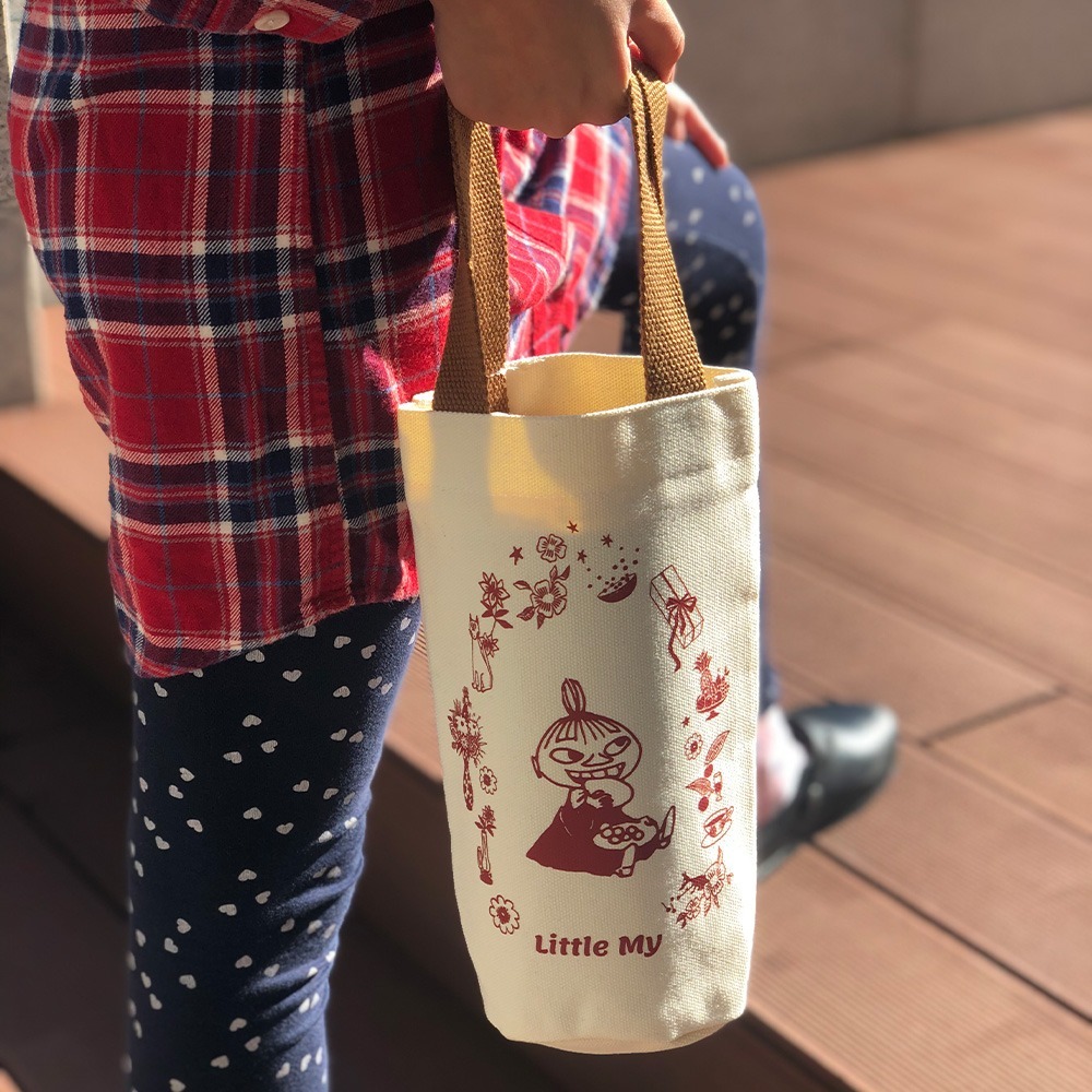 【MOOMIN】夏日花園水杯提袋 水杯袋 飲料袋 手提袋 提袋 帆布袋 購物袋 手搖飲-細節圖2