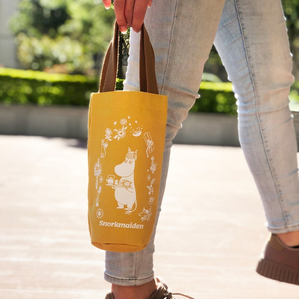 【MOOMIN】夏日花園水杯提袋 水杯袋 飲料袋 手提袋 提袋 帆布袋 購物袋 手搖飲-細節圖3