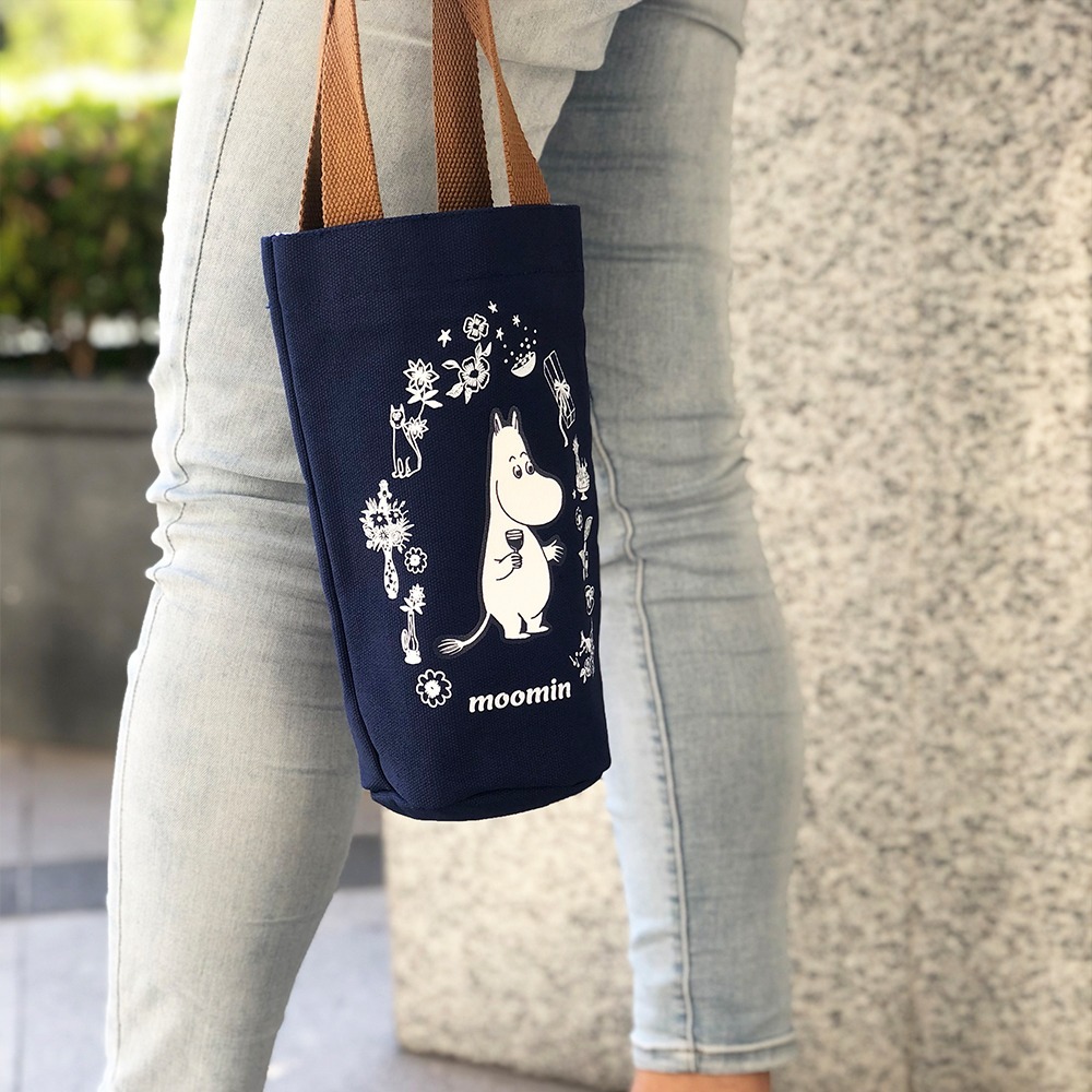【MOOMIN】夏日花園水杯提袋 水杯袋 飲料袋 手提袋 提袋 帆布袋 購物袋 手搖飲-細節圖4