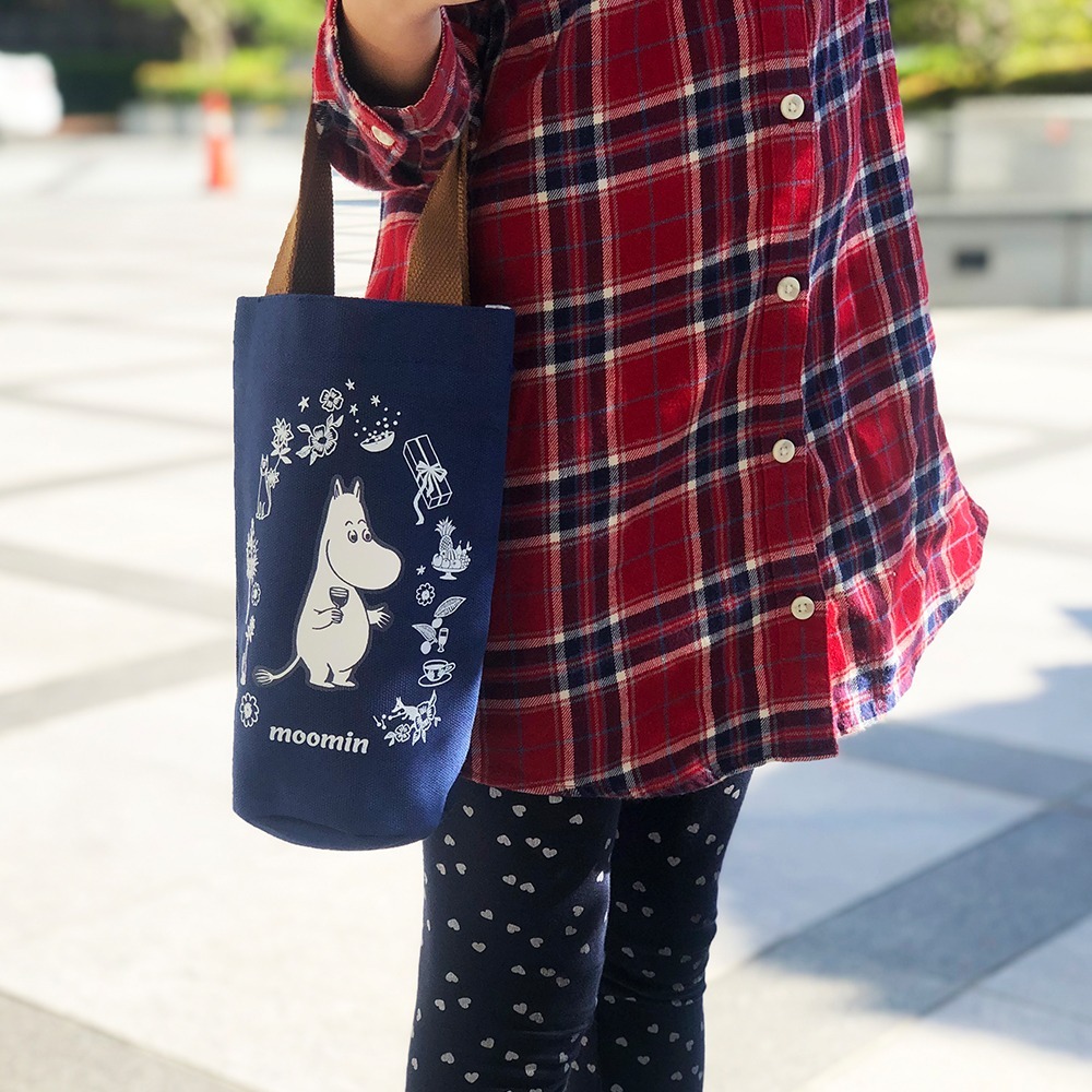 【MOOMIN】夏日花園水杯提袋 水杯袋 飲料袋 手提袋 提袋 帆布袋 購物袋 手搖飲-細節圖5