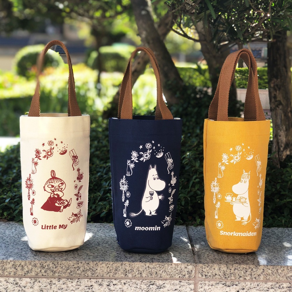 【MOOMIN】夏日花園水杯提袋 水杯袋 飲料袋 手提袋 提袋 帆布袋 購物袋 手搖飲-細節圖6