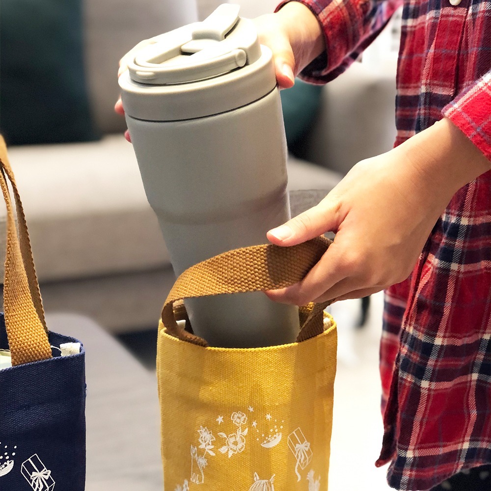 【MOOMIN】夏日花園水杯提袋 水杯袋 飲料袋 手提袋 提袋 帆布袋 購物袋 手搖飲-細節圖7