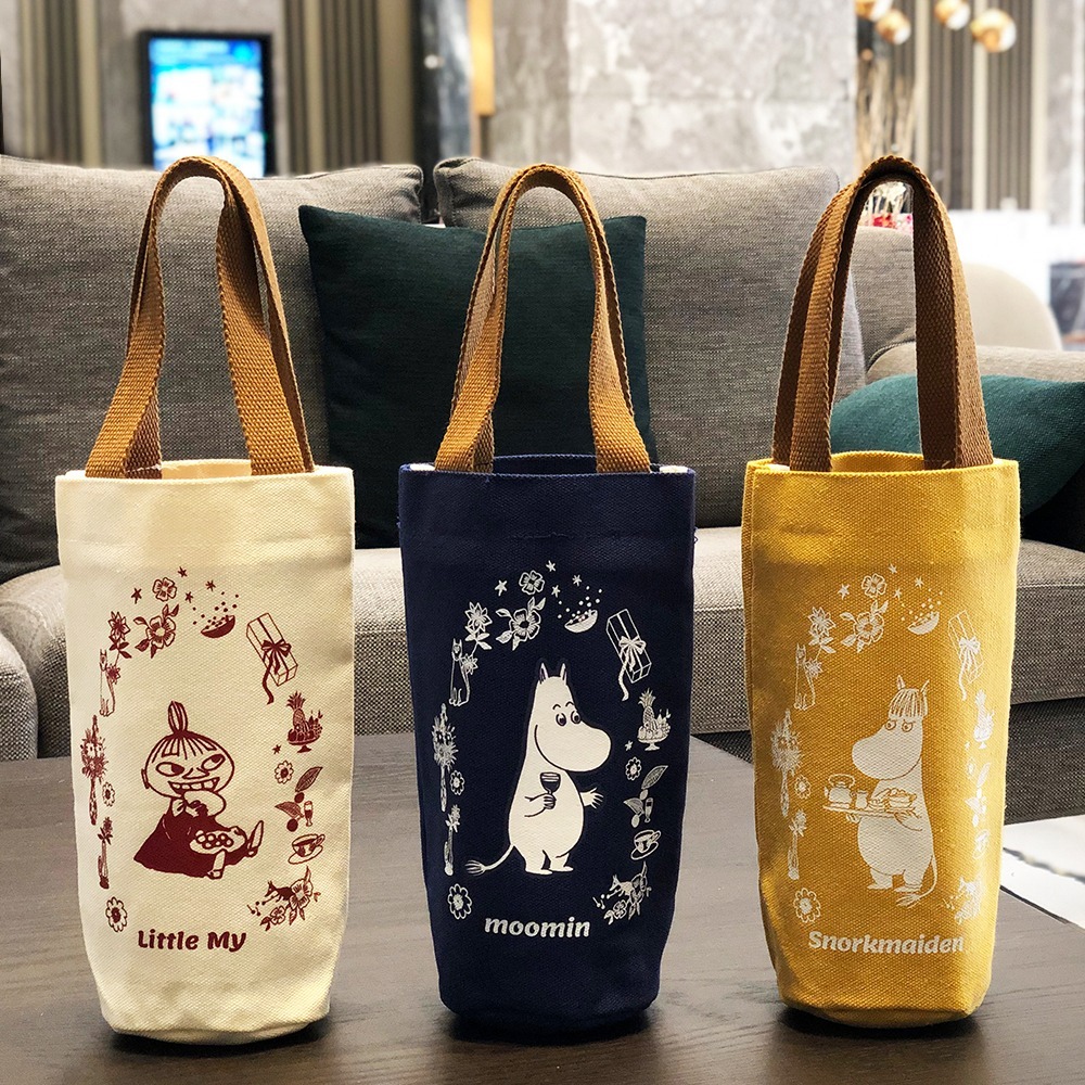 【MOOMIN】夏日花園水杯提袋 水杯袋 飲料袋 手提袋 提袋 帆布袋 購物袋 手搖飲-細節圖9