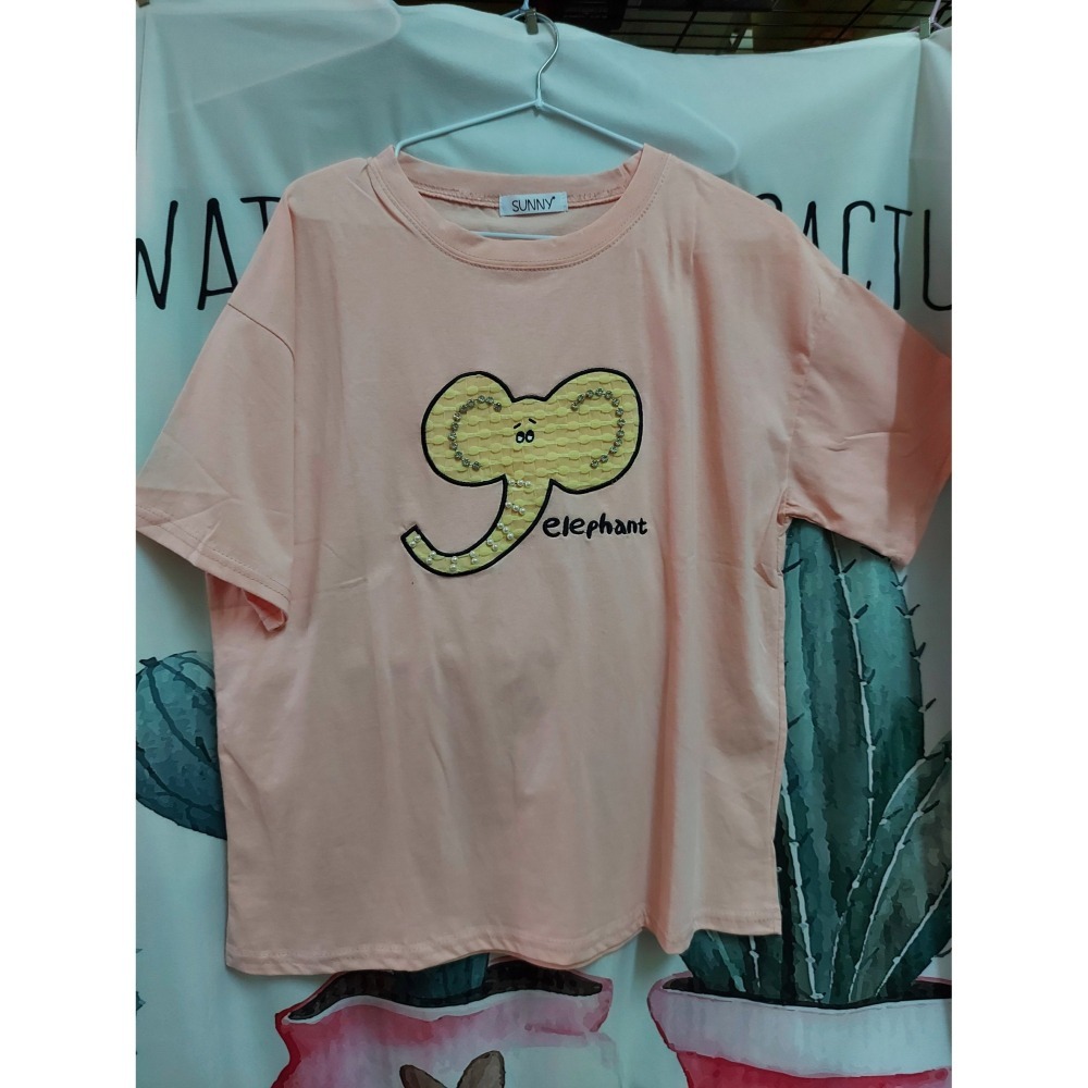 ★出清特價★可愛鑲鑽珍珠大象休閒短T-紫色/粉色(2色)-細節圖4