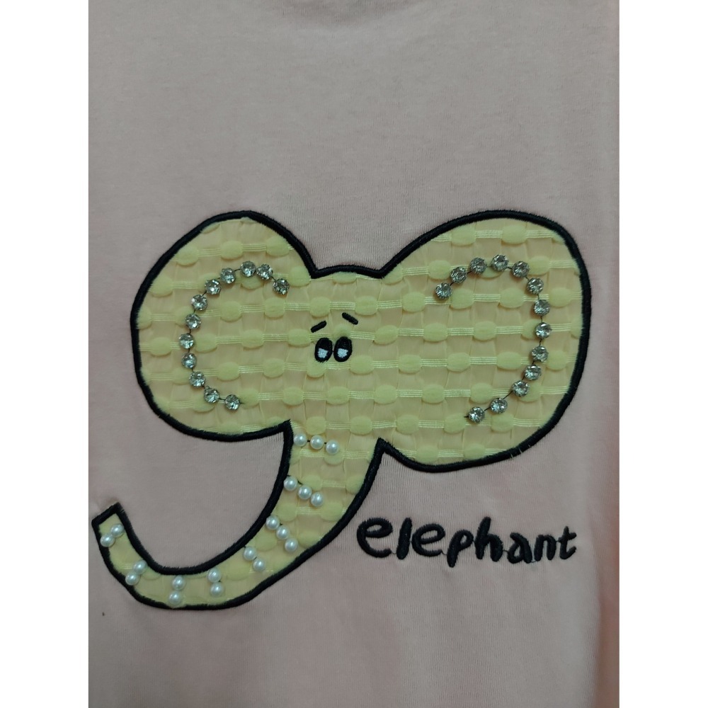 ★出清特價★可愛鑲鑽珍珠大象休閒短T-紫色/粉色(2色)-細節圖5