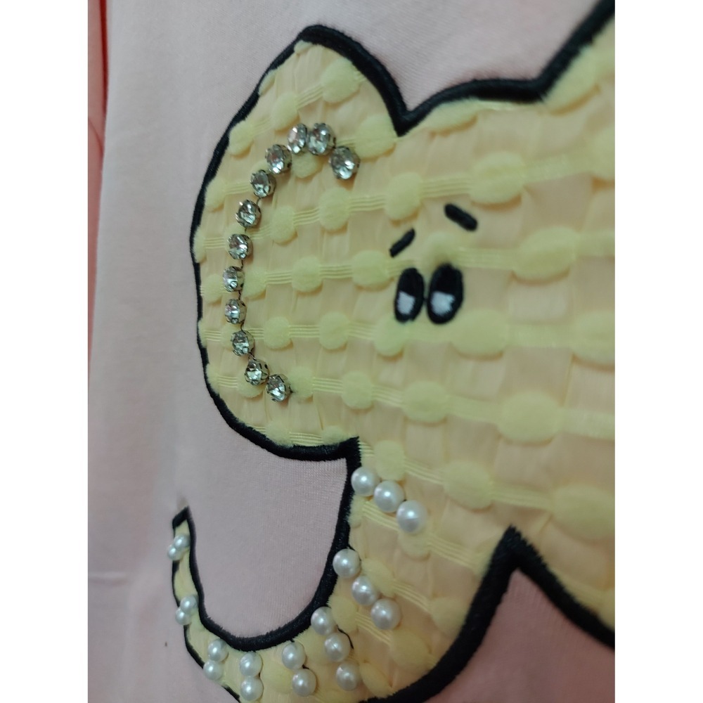 ★出清特價★可愛鑲鑽珍珠大象休閒短T-紫色/粉色(2色)-細節圖7