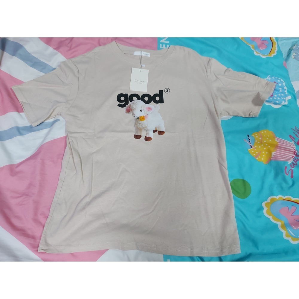 Cindy+ good可愛羊羊短T-奶白色、奶杏色-細節圖3