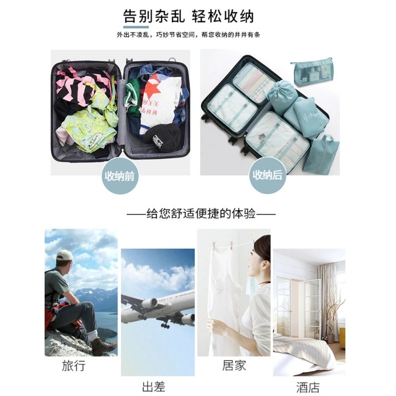 【旅行收納袋 八件組】旅行袋 壓縮袋 收納包 飛機包 行李箱行李收納袋 旅行分裝袋 鞋袋 行李分裝袋 旅行收納包-細節圖2