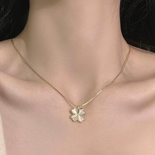 輕奢貓眼石四眼草項鍊-細節圖2