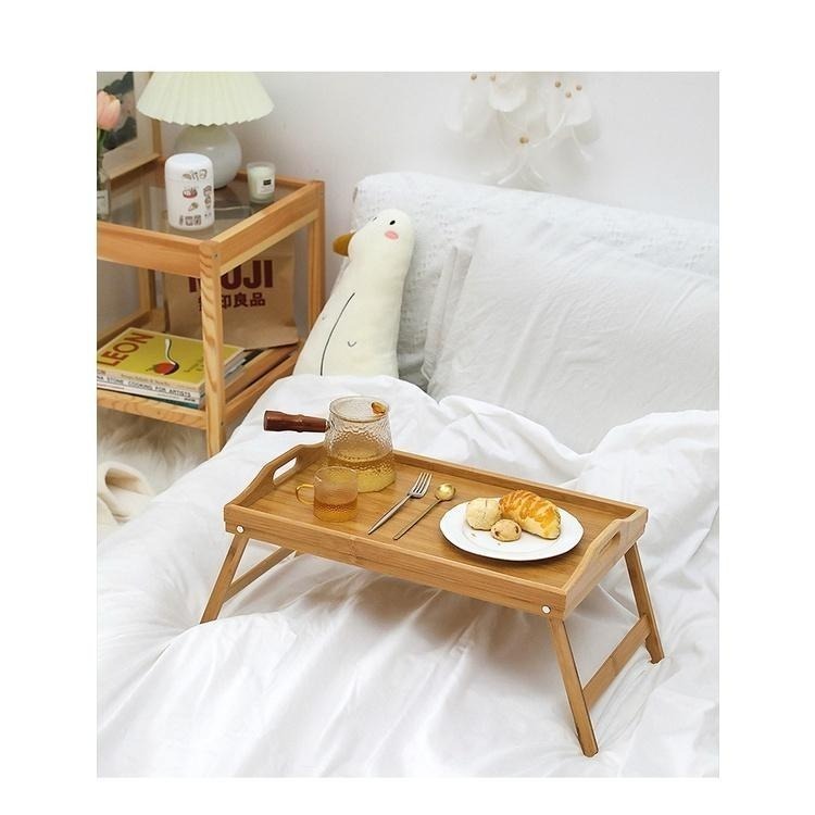 【費歐家】台灣現貨 小餐桌 日式原木床上折疊小餐桌 懶人桌 電腦桌 木質托盤收納桌 露營折疊桌  登山折疊桌 多功能小桌-細節圖9